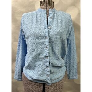 True Vintage EUC Baby Blue crotched button up grandma sweater size small